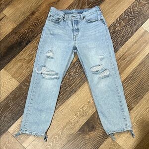 Levi's 501 Distressed High Rise Straight Cropped Jeans